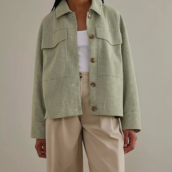 Maeve Jackets & Blazers - Anthropologie Maeve Houndstooth Green Knit Oversized Trucker Jacket